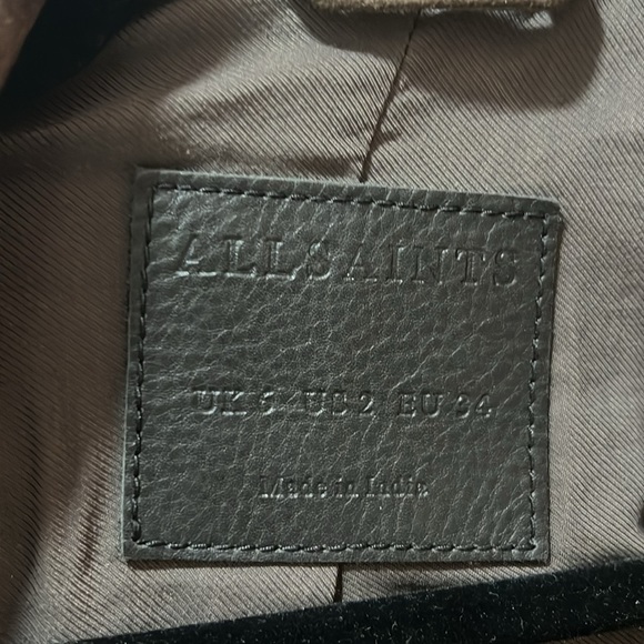 All Saints Brown/Olive Suede Leather jacket with matte black accents - Picture 3 of 8